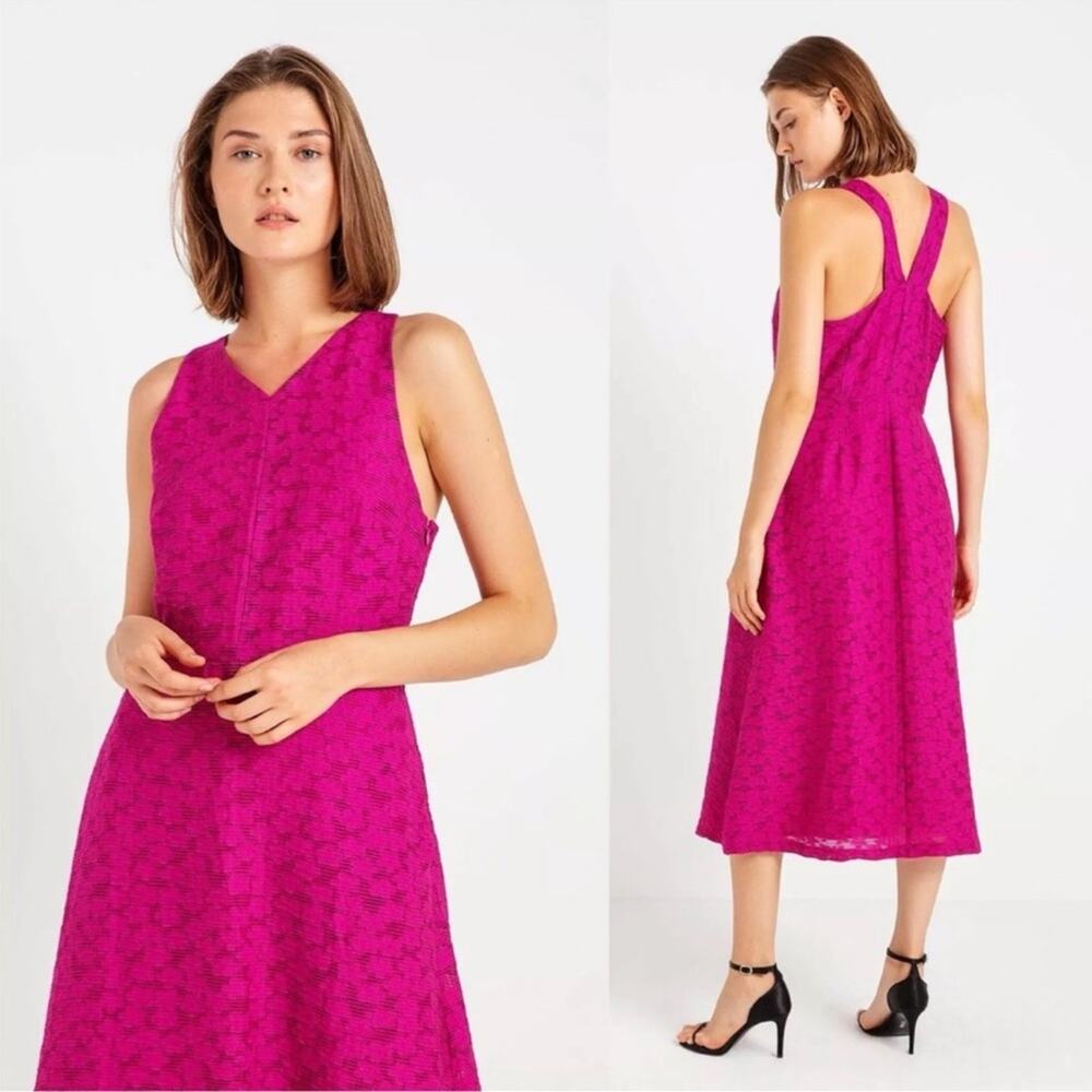 Banana Republic Dress Magenta Pink Floral Lace Sleeveless Midi Size 4 NEW - Picture 1 of 12
